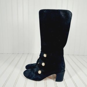 Chanel Black Suede Stretch Block Heel Round Toe Coco Boots H551